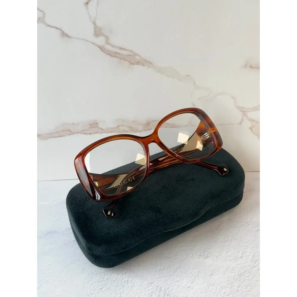 NEW Gucci GG1236O Havana Brown Square Eyeglasses Frames